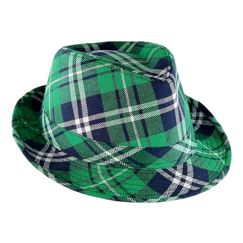 UTTPLL St. Patricks-Green-Plaid-Accessory-Cosplay Leprechaun Hat Fedora Unisex Men Women Kids Irish Hats Cap Cowboy Headwear Costumes Funny Party Supplies