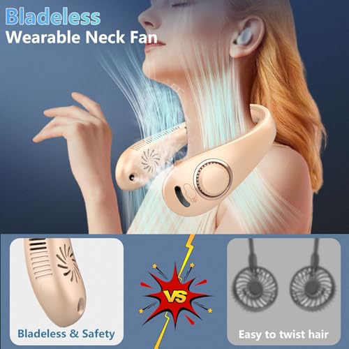 OVIFM Portable Neck Fan-Misting Fan Portable Folding Cooling Fan for Your Neck,Wireless Mini Headphone Personal Neck Fan,Rechargeable Battery Operated Festival s for Women Men Adults Kids Dad Mom