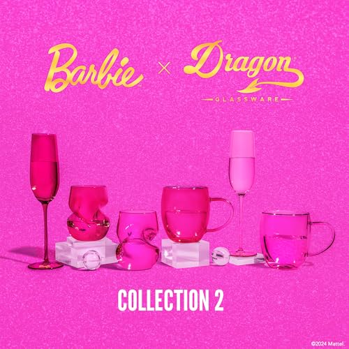 Dragon Glassware x Barbie Wine Glasses - 16 oz Magenta & Pink Wine Glasses Set of 2 - Stemless with Finger Indentations - Aerates Naturally - Barbie Gifts for Women