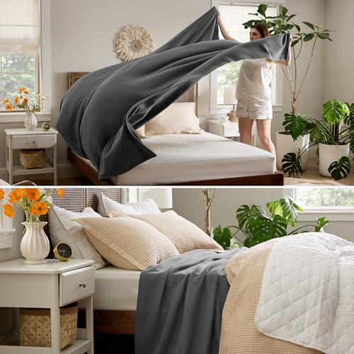 Bedsure 100% Cotton Blanket Twin XL Size for Bed - Soft Cozy Herringbone Woven Blanket for Summer, Breathable and Lightweight Thermal Blanket, Linen Beige, 66x90 inches