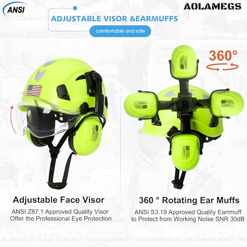 AOLAMEGS Construction Hard Hat with Visor and Earmuffs - Hard Hats Construction OSHA Approved, ANSI Z89.1 ABS Safety Helmet with and Ear Protection, Hardhats for Men Women Worker,6-pt Suspension