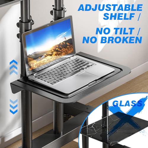 Mobile TV Cart for 32-80 Inch Screens up to 110 lbs, Height Adjustable Rolling TV Stand with Locking Wheels and Metal Shelf, Portable Outdoor Floor TV Stand Movable Monitor Holder for Home Office