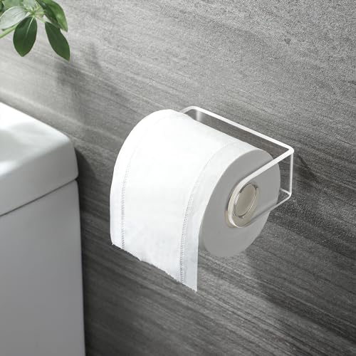 YIGII Acrylic Adhesive Toilet Paper Holder, Toilet Tissue Holder Stick on Wall Toilet Roll Holder No Drilling Waterproof for Bathroom Washroom Black