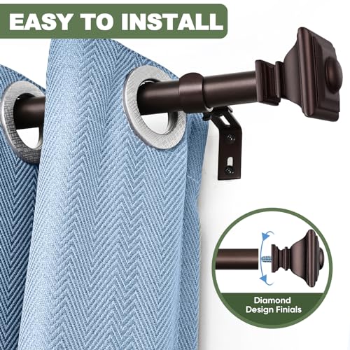 BRIOFOX BLACK Curtain Rods for Windows 28 to 48 Inch Adjustable Length 1 Inch Diameter Heavy Duty Window Curtain Rods for Indoor Ourdoors With Classic Square Finials