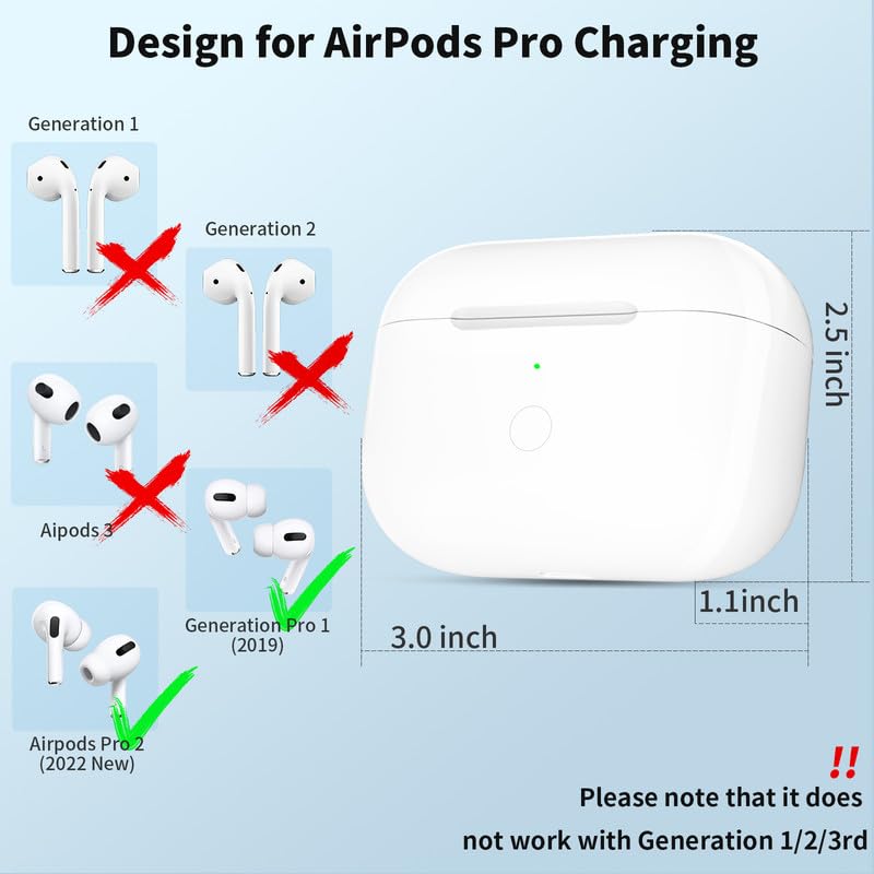 Charging Case Compatible for Air Pod Pro 1st 2nd Generation, 660mAh Charger Case Replacement Support Wireless Charging, Bluetooth Pairing, Ligh-tning Port,Sync Button
