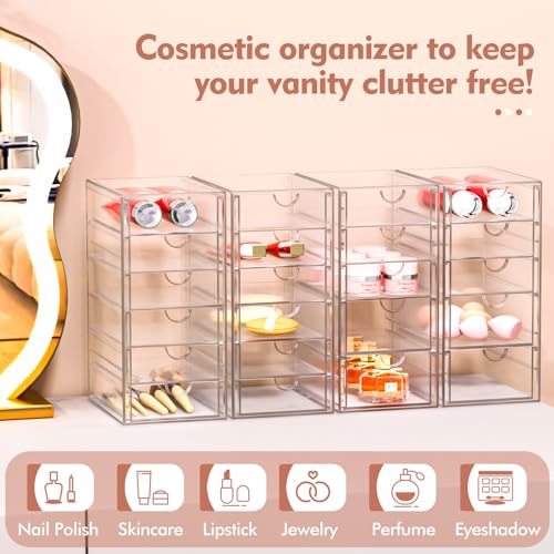 SNSLXH Makeup Organizer,16 Drawers Acrylic Clear Drawer Organizer, Clear Makeup Organizer, Plastic Storage Drawers for Vanity, Bathroom, Closet, Desk
