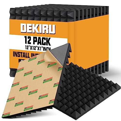 DEKIRU Sound Proof Foam Panels Fast Expand, Acoustic Wall Panels 1" X 12" X 12" High Density, Soundproof Wall Panels Self-adhesive Pyramid Design, Acoustic Foam For Wall Door & Ceiling, 12 Pack
