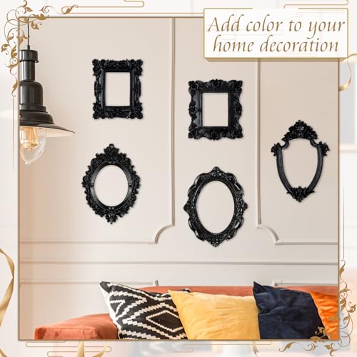 Yalikop 5 Pcs Vintage Resin Picture Frame Antique Photo Frame Table Top Jewelry Display Christmas Holiday Party Hotel Decor (Black)
