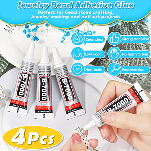 shynek B7000 Jewelry Glue with Rhinestones for Crafts, 6300Pcs Rhinestones with Gems Adhesive for Shoes Cloth Fabric with Picker Pencil for Crafting Diamond Art Graduation Cap Decorations