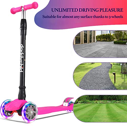 Kids Kick Scooter, 3 Wheeled Scooter for Kids, Child/Toddlers Toy, Adjustable Height, Anti-Slip Deck, Flashing Wheel Lights, for Boys/Girls 3-12 Year Old (Black)