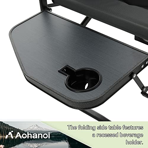 Aohanoi Directors Chairs Foldable, Camping Chairs with Side Table, Camp Chairs for Heavy People, Outdoor Folding Camping Chairs, Adults Folding Chairs for Outside, Supports up to 350lbs (Grey)