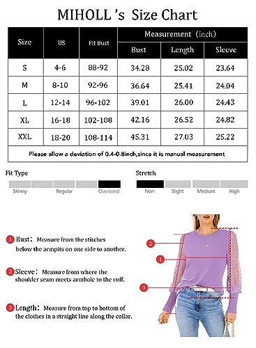MIHOLL Womens Crew Neck Tops Casual Mesh Long Sleeve Shirts Lace Polka Dot Ruffle Elegant Chriatmas Blouses(Red,Small)