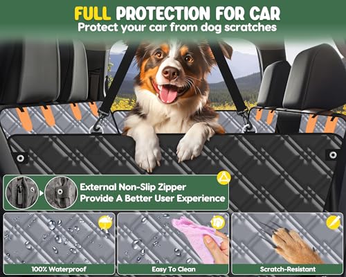 Back Seat Extender for Dogs, Dog Car Seat Cover Hard Bottom, Pet Seat Cover with Mesh Window, Dog Seat Covers for Car Travel Camping, Dog Hammock for Car, Truck, Dog Trunk Cover for SUV