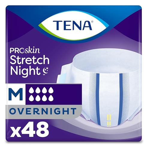 TENA ProSkin Overnight Protection Adult Incontinence Brief, Stretch, Disposable, Medium, 48count (4 Packs of 12), Packaging May Vary