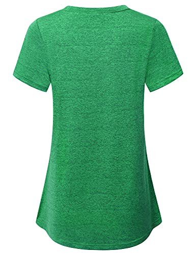MOQIVGI Athletic Tops for Women Short Sleeve, Loose Fit Workout Shirts, Casual Summer Quick Dry Moisture Wicking Training Running Yoga Gym Activewear Green Medium