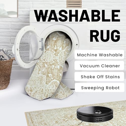 KUTA Washable Kitchen Runner 3x8, Grey Vintage Kitchen Runners Non Skid Washable 8 ft, Printed Oriental Distressed Tribal 3x8 Runner Rug Area Rug Ultra Soft Carpet Runner for Bedroom Living Room