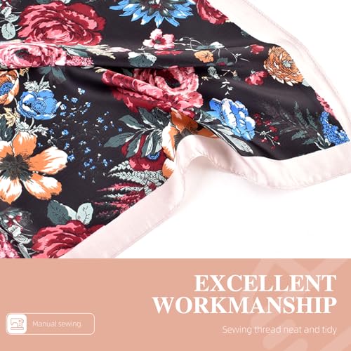 EIysee 27.5 Inches Silk Head Scarf for Women Satin Hair Scarf Silk Wrap Neck Square Scarves Feeling Scarf Boho Headwear (Navy blue-Azalea)