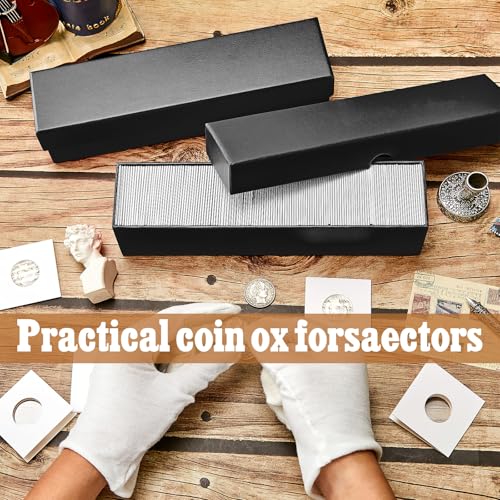 Teling 8 Pcs Coin Storage Box 2x2inch Flip Holders Collectors Coin Supplies Holders for Cents Collection Cardboard (Black)