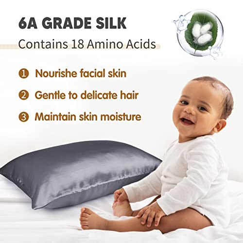 OLESILK 100% Mulberry Silk Toddler Pillowcase for Hair and Skin, Both Sides 19 Momme Pure Natural Silk Travel Pillow Cases with Hidden Zipper, 13"x 18", White