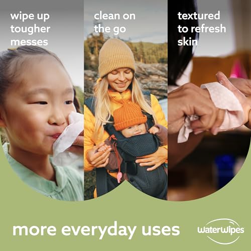 WaterWipes Plastic-Free Textured Clean, Toddler & Baby Wipes, 99.9% Water Based Wipes, Unscented & Hypoallergenic for Sensitive Skin, 60 Count (1 pack)