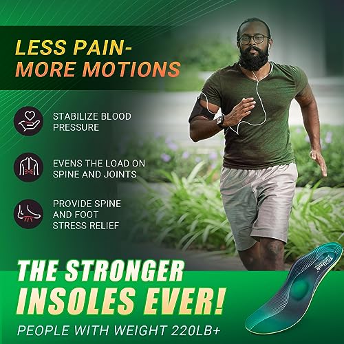 PCSsole Heavy Duty High Arch Support Insoles for Men and Women - 220+ lbs Strong Arch Support with Comfort Gel - Plantar Fasciitis Relief