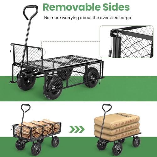 Homdox MAX 660LB Garden Cart, Heavy Duty Garden Wagon, Mesh Foldable Garden Cart, Pullable Garden Wagon with 180ยฐ Rotating Handle, Collapsible Garden Cart for Yard Garden Beach Farm, Black