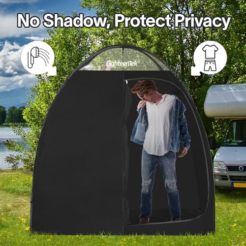 EighteenTek Camping Shower Tent Changing Room with Fixed Floor 2 Rooms and Doors Outdoor Pop Up Camping Toilet Portable Privacy Dressing Shelter with Carry Bag 83"x43"x80" (2 Rooms+1 Door)