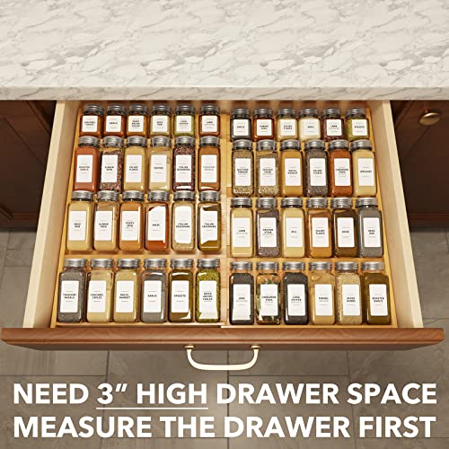 SpaceAid Bamboo Spice Drawer Organizer, (Need 3" Deep Drawer) Expandable 4 Tier Spices Rack for Cabinet, Kitchen Seasoning Storage Insert (Jars Not Included, From 12" to 23" Wide)