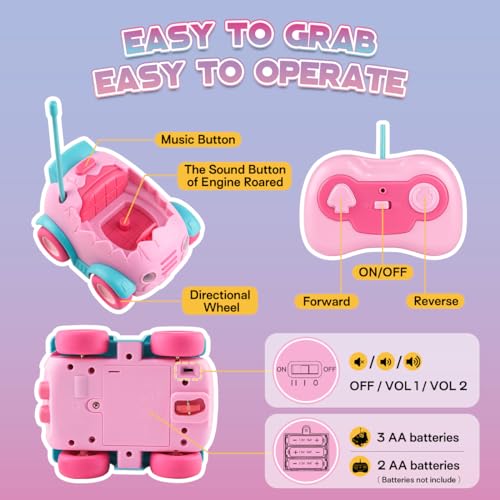 Nueplay Remote Control Car for Toddler Age 2 3 4 5, Electric RC Car Toys with Light & Music, Toddler Toys, Race Car Vehicles, Horse Figures Truck, Christmas Birthday Gift for Baby Girls, Pink
