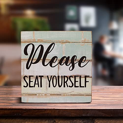 Please Seat Yourself Wooden Box Sign Desk Decor Bathroom Quote Wood Box Sign for Home Bathroom Shelf Table Decoration 5 X 5 Inch