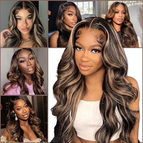 Nickgirl Highlight Lace Front Wig Human Hair 13x4 1B/Pink Body Wave Lace Front Wigs Human Hair Pre Plucked 180% Density HD Lace Colored Wigs Pink Human Hair Wig Glusless Wigs Human Hair 22 Inch