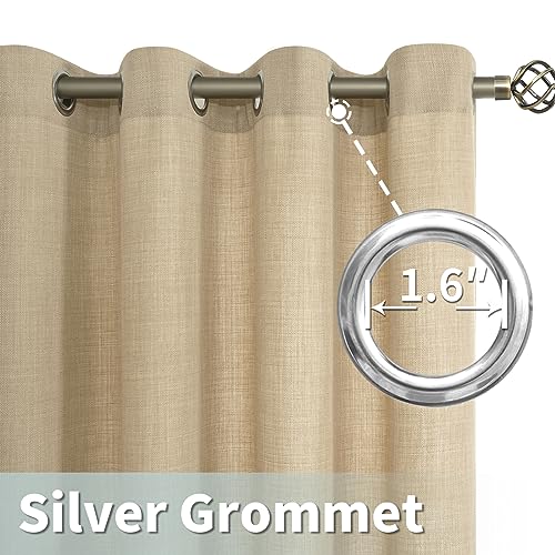 LAMIT 72 inch Linen Curtains for Living Room, Grommet Linen Textured Privacy Drapes Light Filtering Window Treatments Burlap Curtains for Bedroom, Set of 2 Panels (52 x 72 Inch, Beige)
