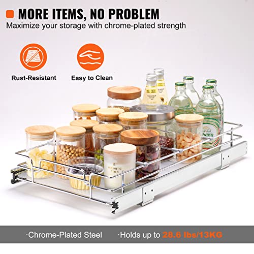 VEVOR 11"W x 21"D Pull Out Cabinet Organizer, Heavy Duty Slide Out Pantry Shelves, Chrome-Plated Steel Roll Out Drawers, Sliding Drawer Storage for Home, Inside Kitchen Cabinet, Bathroom, Under Sink