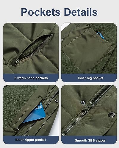 CREATMO US Big and Tall Winter Coats for Men Puffer Jacket Men's Hooded Coat Warm Thicken Cotton with Removable Hood Parka Army Green 2X