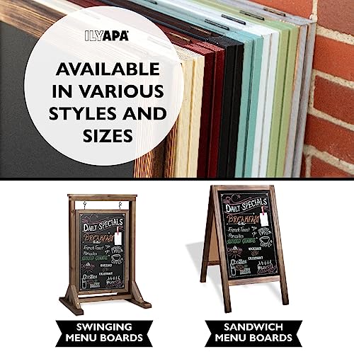 Ilyapa Rustic Double Sided Swinging Chalkboard Sidewalk Sign 21 x 32 Inches - Barnwood Magnetic A Frame Alternative Menu Board Sandwich Board Message Sign, Freestanding Sandwich Sign for Restaurant
