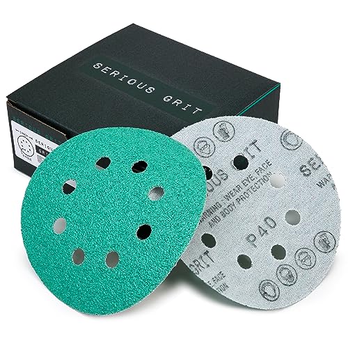 Serious Grit Sanding Discs 5 Inch 8 Hole 800 Grit - Heavy-Duty Hook & Loop Wet Dry Film Sandpaper Discs - Ultra Fine Sand Paper for Random Orbital Sanders - Wood, Automotive, Epoxy, etc - 50 Pack Box