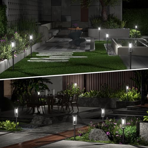 BITPOTT Outdoor Solar Pathway Lights 6 Pack, Bright Cool White Solar Powered Garden Lights Outside, Long Lasting Solar Landscape Lights for Walkway Path Yard Lawn Patio Decor