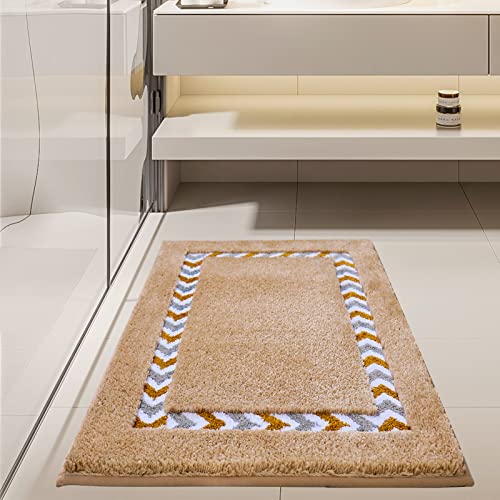 COSY HOMEER Extra Thick Bath Rugs for Bathroom - Anti-Slip Bath Mats Soft Plush Yarn Shaggy 100% Strong Polyester Mat Living Room Bedroom Mat Floor Water Absorbent Square (Beige,17x24 - Inches)