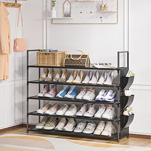 OYREL Large Capacity 7 Tier Shoe Rack, Black, 33.3in Wide x 11.2in Deep x 48.7in Tall, Holds 28-35 Pairs of Shoes, Ultra-Minimalist Style, Waterproof and Durable
