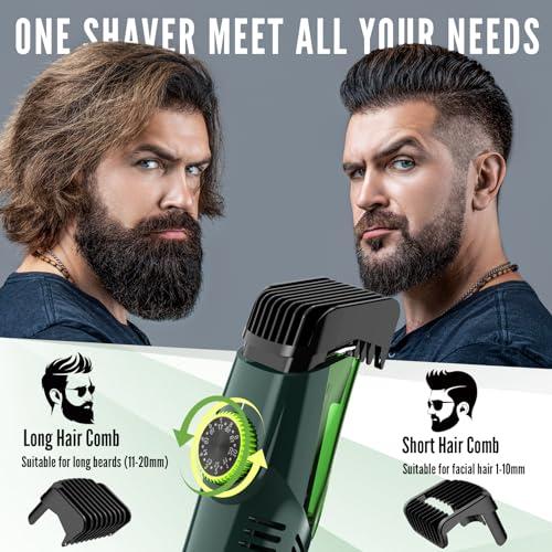 SHPAVVER Vacuum Beard Trimmer for Men, Mustache Trimmer with 20 Length and Styles Adjustable, Built-in Vacuum Trimmer for Mustache, Sideburns, Facial Hair, Rechargeable, IPX6 Waterproof, 2 Comb
