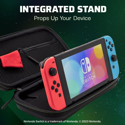 PDP Nintendo Switch Travel Case Plus GLOW with Wrist Strap, Built-in Stand & Game Storage Pockets, Officially Licensed for Switch Lite/OLED: Super Mario Icon Red & Black (Glow in the Dark)