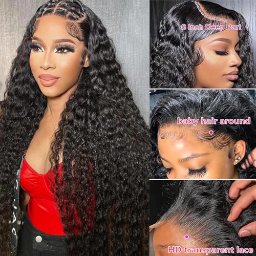 JADEFLO 20 Inch Water Wave Lace Front Wigs Human Hair Pre Plucked with Baby Hair 13x6 Water Wave Lace Frontal Wigs Human Hair 180% Density Curly Wigs for Women