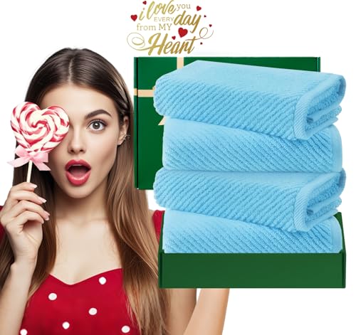 VOOVA & MOVAS Bathroom Towels - 100% Cotton | Quick Dry | Soft | Thick, 6 Piece Towel Set, 2 Large Bath 30"x56", 2 Hand 18"x28", 2 Washcloths 13"x13", Bathroom Essentials,Blue and White