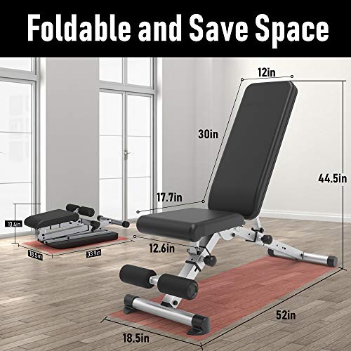 leikefitness Adjustable Weight Bench Foldable Workout Exercise Bench with Automatic Lock for Upright Incline Decline and Flat Full Body Exercise (GM5809(BLACK))