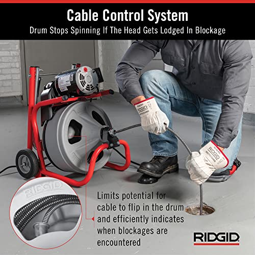 RIDGID 26998 Model K-400 Drain Cleaning 120-Volt Drum Machine Kit with C-45IW 1/2" x 75' Cable, White, Black, Red