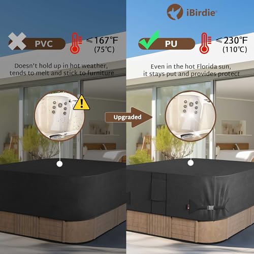 iBirdie Outdoor Waterproof and Weatherproof Hot Tub Cover 85 x 85 inch fit 84 x 84 or 83 x 83 or 82 x 82 or 7 ft x 7 ft Square SPA 600D Heavy Duty Cover Protectors Protective Cover Cap
