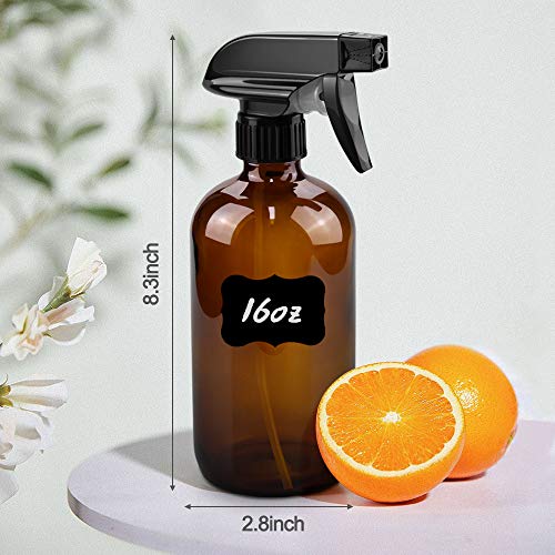 Worldgsb Glass Spray Bottles, 16oz Amber Glass Spray Bottles with Labels & Adjustable Nozzle, Reusable Containers for Cleaning, BBQ, Food, Plants, Alcohol, Essential Oils(1 Pack)