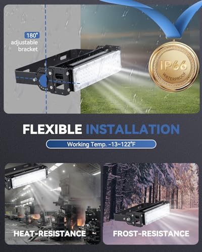 Hanchen LED Stadium Light 50W Flood Light 8000LM 6500K Arena Light AC85-305V Stadium Flood Light IP66 Waterproof Lighting Fixture for Stadium, Playground, Dock, Square, Outdoor Area Lighting