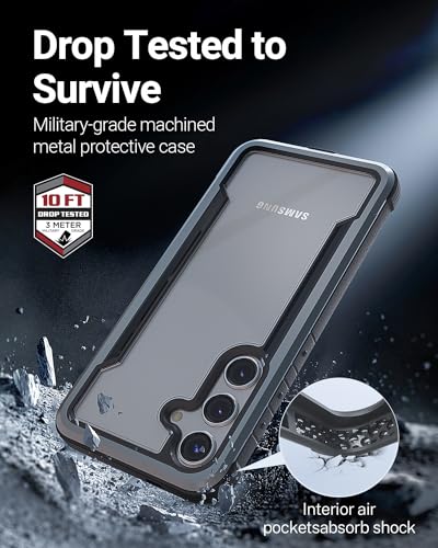 RAPTIC Shield Case Compatible with Samsung Galaxy S24 –Shockproof Military Grade Protection, Durable Anodized Aluminum Frame, 10ft Drop Tested, Black