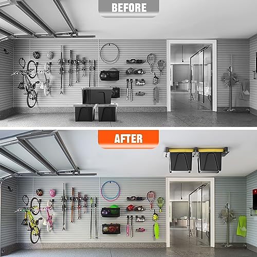 TORACK Garage 16" Studs Ceiling Bin Storage Rack, Overhead Tote Storage Rail System Heavy Duty Adjustable Tote Slide Garage Storage System(for 2 Bins, Bins are not included)